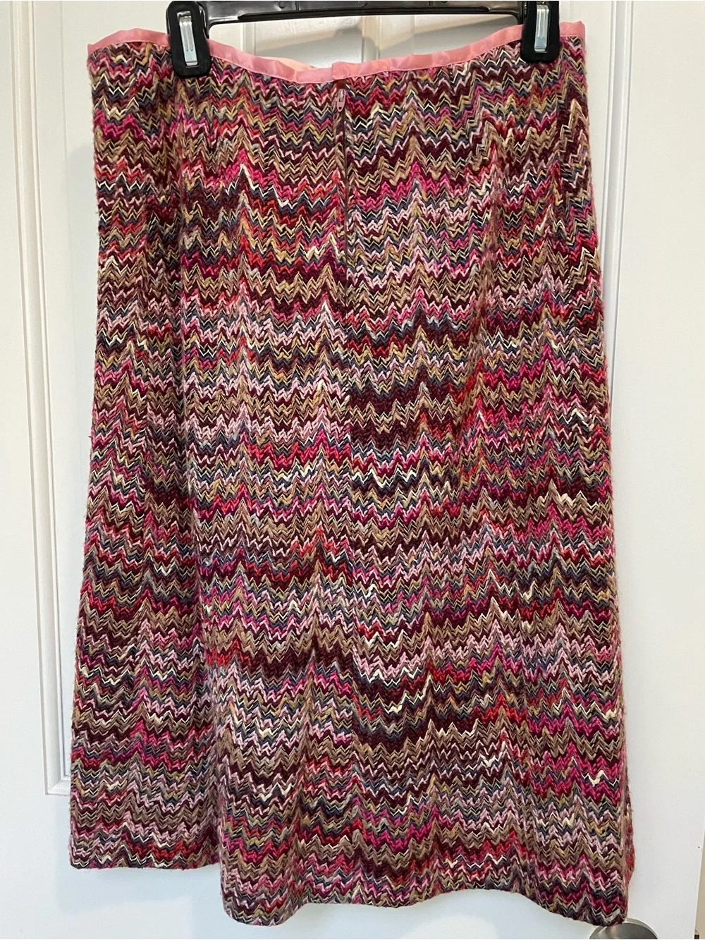 Vintage 1960s Pink Multicolor Flame Chevron Tweed Skirt Suit Set